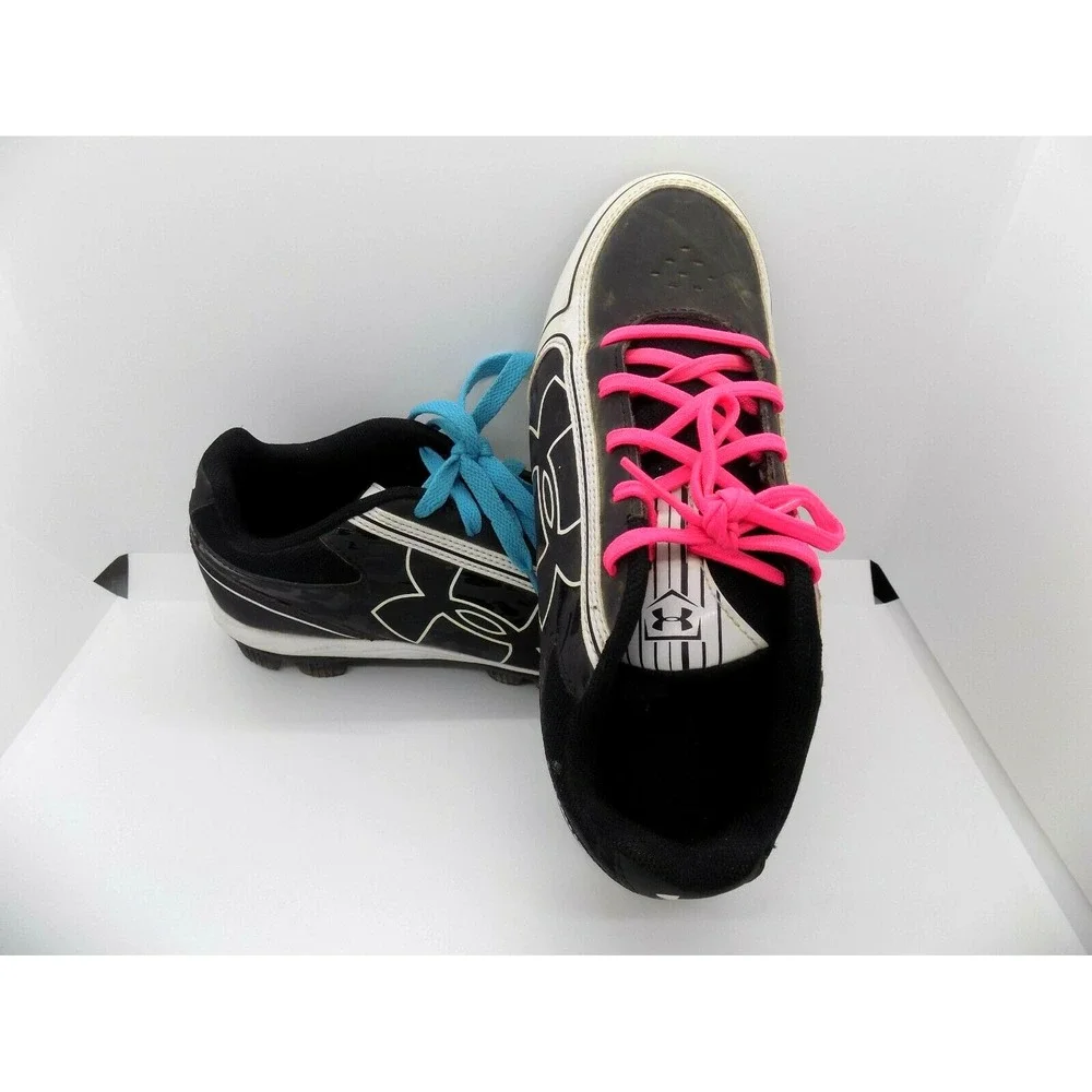 Under Armour Womens Softball Cleats Black White Blue Pink Laces Size 7